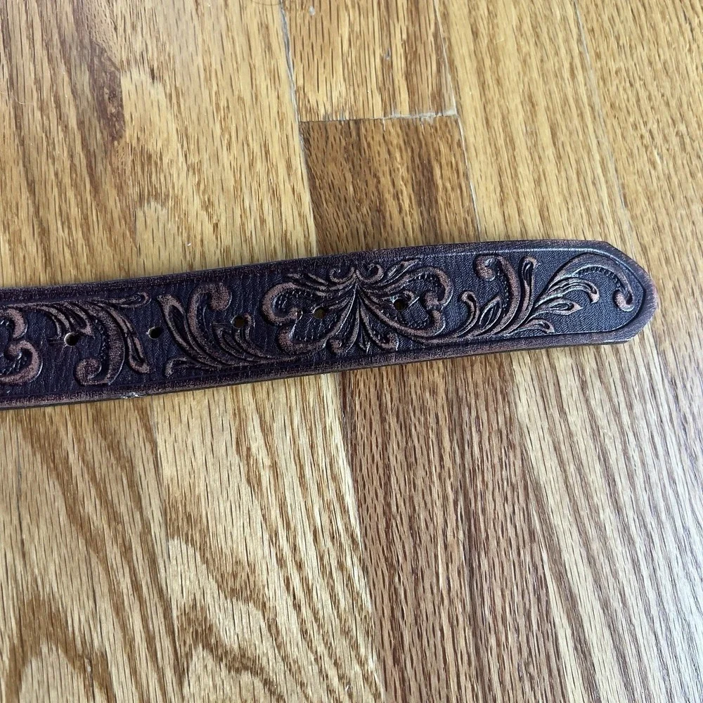Tony Lama Brown Tooled Leather Swarovski Crystals‎ Concho Cross Western Belt 38